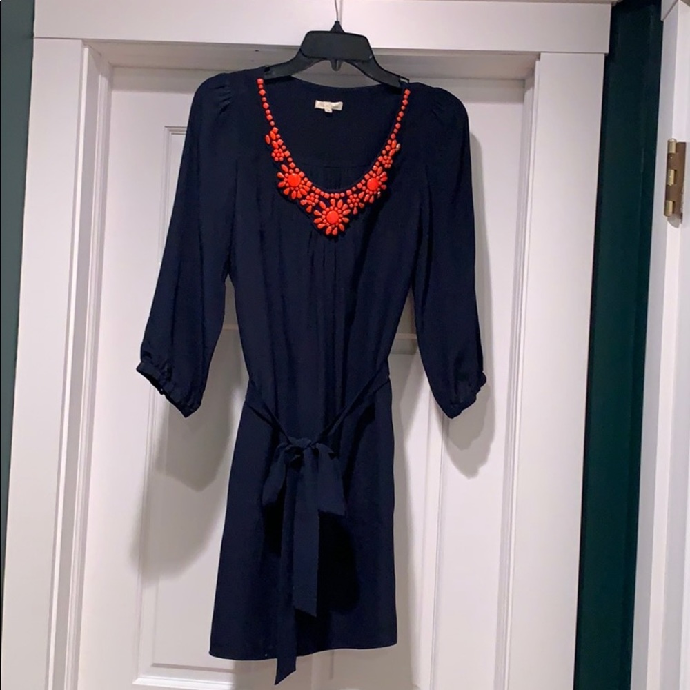 Shoshanna Silk Mini Dress with Beaded Bib Neckline